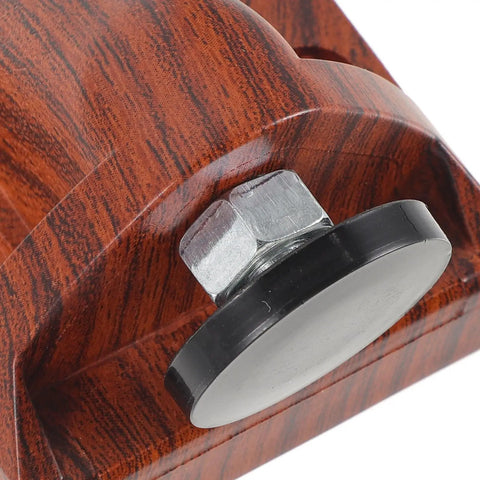 Close-up of Tough As Nails Adjustable Furniture Leveling Legs with wood insert and non-slip plastic foot for uneven floors