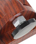 Close-up of heavy duty adjustable furniture leveler with non-slip foot pad, brown finish for cabinets and wardrobes