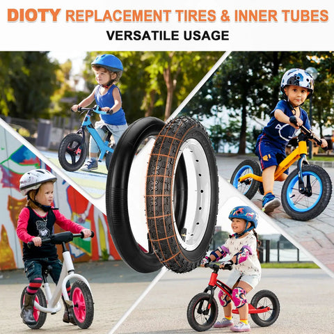 Two Pack Kids Bike Tire Set, 12 And 12.5 Inch Folding Replacement Tires With Tubes, Levers, Rim Strips, Puncture Resistant