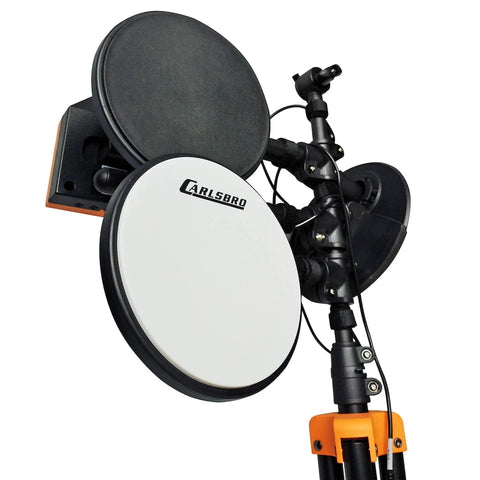 Kid Friendly Three Piece Junior Electronic Drum Kit With Snare Pad Tom Pad And Cymbal Pad Bass Pedal And Drumsticks For Quick Jam Sessions 108 Sounds 10 Preset Kits 2 User Kits And 10 Demo Songs ROCK50 close-up of drum pads