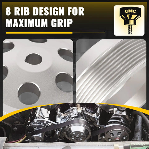 Chevy Small Block Serpentine Conversion Kit With Polished Billet Aluminum Pulleys And Brackets 8 Rib Serpentine System detail