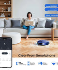 Living room showcasing Robot Vacuum And Mop Combo For Pet Hair, Ultra Slim 2.87 Inch, 2300Pa suction, WiFi app, and voice control.
