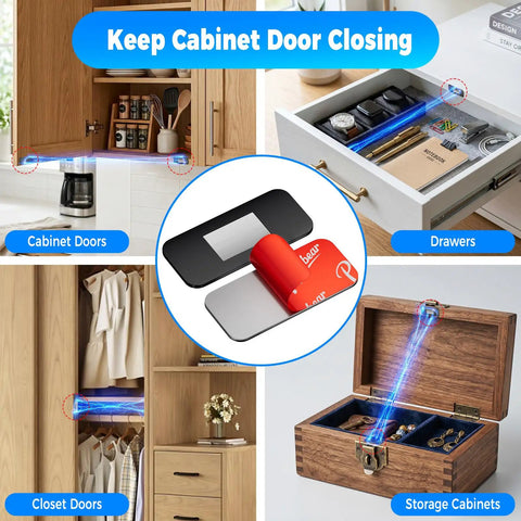 Slim Magnetic Cabinet Door Catches Set Of 9 Pairs Matte Black Stick On No Drill Adhesive Magnets used on cabinets and drawers