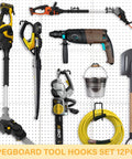 Heavy Duty Pegboard Hooks 12 Pack For Quarter Inch Peg Boards Black Tool Organizer Set For Garage Workshop Craft Room