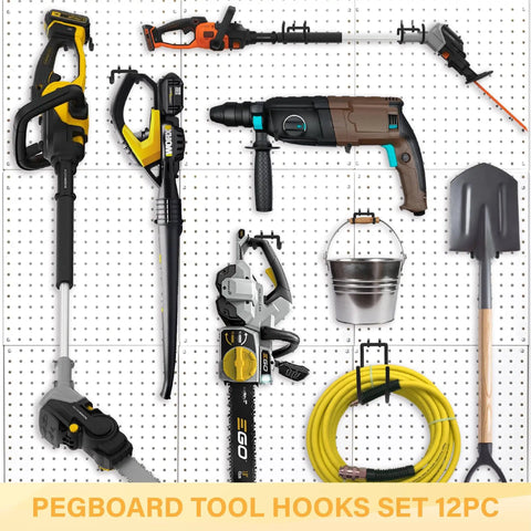 Heavy Duty Pegboard Hooks 12 Pack For Quarter Inch Peg Boards Black Tool Organizer Set For Garage Workshop Craft Room