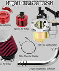 Predator 212 Stage 1 Carb Kit With 212 Exhaust Pipe For Predator 212 224cc 196cc GX160 GX200 Six Point Five Horsepower Engines