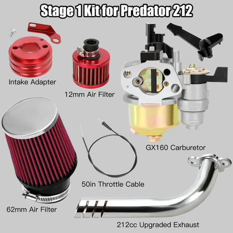 Predator 212 Stage 1 Carb Kit With 212 Exhaust Pipe For Predator 212 224cc 196cc GX160 GX200 Six Point Five Horsepower Engines