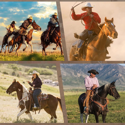 Riders showcasing Western Leather Horse Training Fork with Girth Attachment 1 Inch Wide by 28 Inches Long during training riding sessions