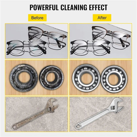 Before and after cleaning with Heavy Duty 15L Ultrasonic Cleaner With Heater And Timer for eyeglasses and auto parts.