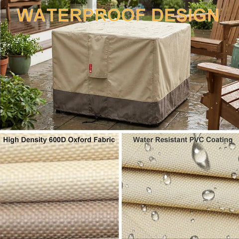 Built Tough Heavy Duty Square Gas Fire Pit Cover with 600D polyester and PVC coating on patio table