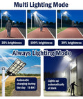 1000W LED Solar Street Light Outdoor 80000LM IP66 Waterproof with motion sensor in different lighting modes for paths