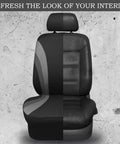 Sporty Front Seat Covers For Cars, SUVs, And Trucks, Universal Fit, Black And Gray, Shown On Car Seat With Headrest, Easy Install.