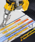 Top Rated Cordless Metal Shear Compatible With Dewalt 20V And 60V Battery Tools cutting through 18GA aluminum sheet.