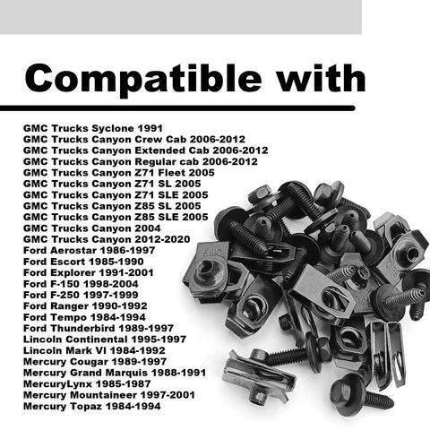 Heavy Duty M8-1.25 Body Bolts and Extruded U Nut Kit for Auto Body Repairs with compatibility list for GM vehicles