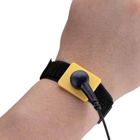 Person wearing ESD Wrist Strap With Grounding Cable And Detachable 5ft Cord For Safe Static Discharge Reducing Shock Risk