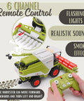Remote Control Farm Harvester With Lights Sounds And Smoke Effects 1 To 24 Scale Battery Powered RC Combine with controller.
