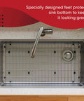 Stainless Steel Kitchen Sink Grid Protector 28x14 Inch Bottom Rack With Vinyl Feet For Scratch Prevention And Right Rear Drain