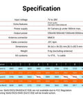 Specification chart for Long Range 5.8GHz FPV VTX With Switchable 250mW 500mW 1000mW 2000mW Output, Built-In Microphone, OSD Smart Audio