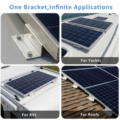 Z Brackets Solar Panel Mounting Kit 16 Pack Heavy Duty Multi Slot Adjustable Corrosion Resistant Mounting Brackets in use on RVs and roofs
