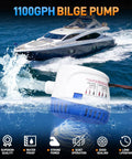Automatic 12V Boat Bilge Pump Kit With 1-1/8 Inch Electric Bilge Water Pump for yachts and cruisers, shown near a yacht.
