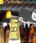 Using Six In One Folding Grill Utensils Set Featuring Fork Spatula Knife Tongs Bottle Opener And Corkscrew For Fourteen Inch Portable BBQ to open a bottle