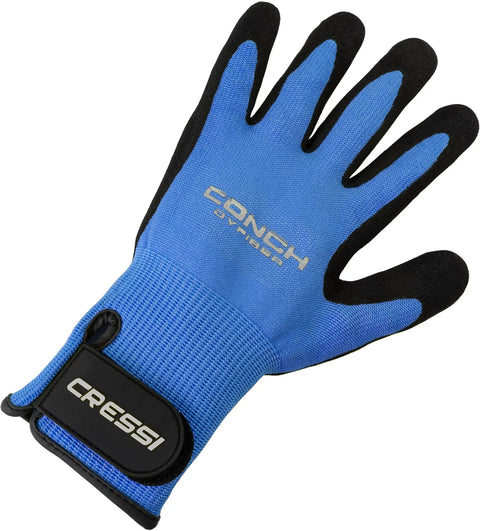 Conch Dyfiber Gloves For Lobstering And Spearfishing, Super Grippy Dexterity, ANSI Cut 4 Puncture 3, Blue, Wrist Velcro Closure