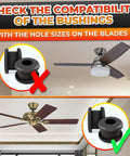 Image showing the Rock Solid Half Inch Rubber Grommet Kit For Ceiling Fan Blades compatibility with fan blade sizes.
