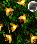 Solar Bee String Lights Outdoor 31Ft 50 LED Honeybee Fairy Lights with 8 Modes waterproof decor glowing among green leaves