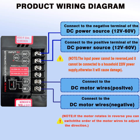 Wiring diagram for Beefy DC Motor Speed Controller 12V To 60V 20A Peak For Brushless Motors With Forward And Reverse Switch
