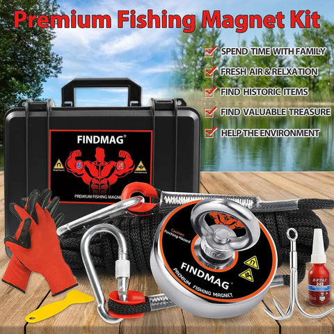 Magnet Fishing Kit With Case 1500 Lbs Pulling Power Super Strong Magnets For Treasure Hunting In Rivers Ponds And Wells Heavy Duty Magnet Tool Pickup Set Great For Lifting And Collecting Lost Metal Finds