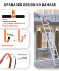 Ladder roof hook 2 pack with wheel heavy duty steel stabilizer in use, showing rubber grip T bar for damage prevention on steep roofs.
