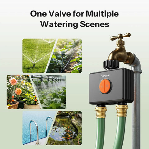 Hydro Duo Zigbee Sprinkler Timer With 2 Zones For Yard, Brass Inlet, IP65 Weather Adaptive, Type C Power And 4 AA Batteries, Flow Meter, Weatherproof Irrigation Controller, Requires Zigbee Hub, Compatible With Home Assistant on outdoor faucet