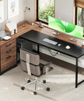 61 Inch L Shaped Desk With Wood Drawers And Lockable File Cabinet Reversible 21.7 Inch Deep Corner Computer Desk With Built In Power Outlets Walnut Finish Boss Home Office Executive Desk in modern home office setting with chair