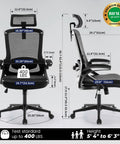 Ergonomic Office Chair With 400 Lb Weight Capacity, Ultra Comfy, Adjustable Lumbar Support, Breathable Mesh, Thick Cushioned Seat
