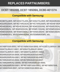 List of compatible Samsung washer models for Washer Flange Shaft Assembly For Samsung Washers Replacement Kit 6 Pack Spider Spinner Shaft