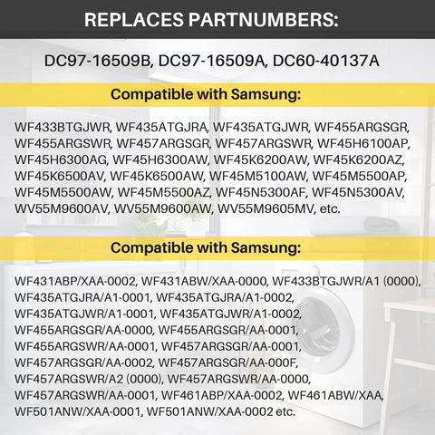 List of compatible Samsung washer models for Washer Flange Shaft Assembly For Samsung Washers Replacement Kit 6 Pack Spider Spinner Shaft