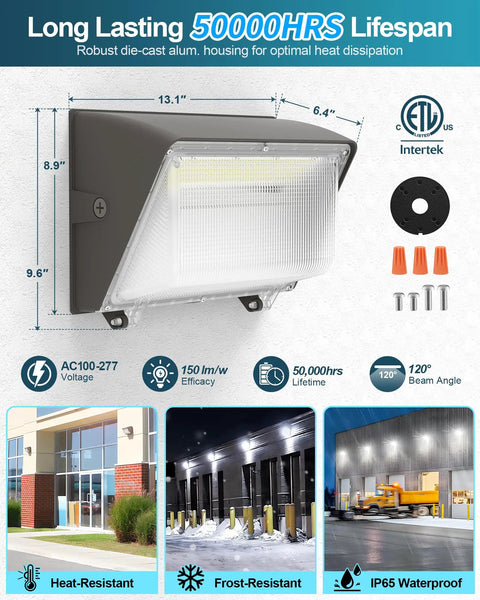 LED Wall Pack Light With Photocell 150W 120W 100W Options, 22500LM High Brightness At 150LM/W, outdoor security lighting