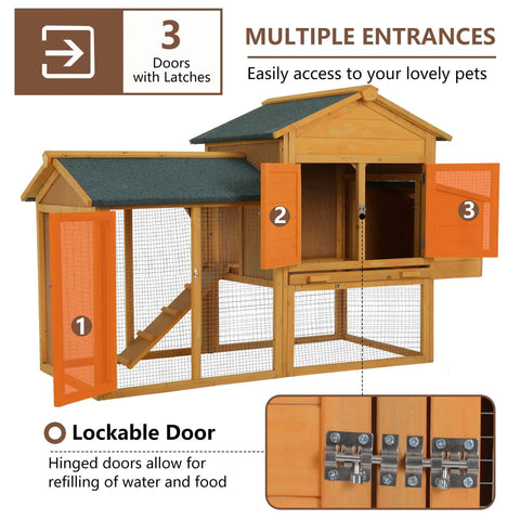 66 Inch Wooden Chicken Coop Indoor Outdoor For 2 To 4 Hens Weatherproof Hen House Hangout With Egg Box And Wire Fence