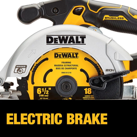 Brushless 20V Max Cordless Circular Saw With 6-1/2-Inch Blade showcasing electric brake feature