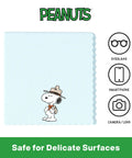 Image of Snoopy-themed microfiber cleaning cloth, part of 3 Pack Microfiber Cleaning Cloths For Glasses And Lenses, Ultra Soft Eyeglass Wipes For Delicate Screens, Camera Lenses And Gadgets, Wipes Dust Smudges And Oils, Safe On All Surfaces, On The Go Travel Essential.