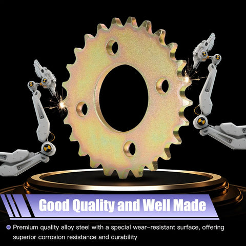 Robotic arms welding 25T sprocket from Beefed-Up 420 Chain Sprocket Kit With 25T Sprocket And 32 Link Chain Plus 10T Sprocket 5/8 Bore