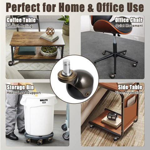 Two Inch Brass Caster Wheels Five Pack Antique Ball Casters With Seven Sixteenth Inch Diameter And Seven Eighth Inch Long Grip Ring Stem For Your Vintage Furniture Upgrades And Retro Vibe Not Universal Sockets Not Included on coffee table and chair