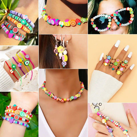 Colorful Fruit Polymer Clay Beads Bracelet Making Kit With Lemon Strawberry Avocado Watermelon Designs For DIY Jewelry Crafting