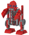 Red motorized robot model from Hands On Robot Factory STEM Kit For Kids Ages Five And Up Build Eight Motorized Robots With A Storybook Guide.