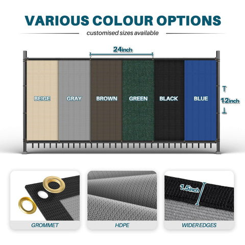 Various color options of 4 Foot By 25 Foot Fence Privacy Screen Heavy Duty Windscreen Fencing Mesh Shade Net Cover, HDPE material.