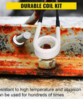 Heavy Duty Four Piece Induction Heater Coil Kit With 3 Mm Brass Cores To Rip Rusted Bolts Free And Knock Stubborn Nuts Loose Fast For Automotive Repair And Mechanic Shops, showing a durable coil on a rusted bolt.