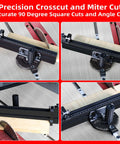 Front view of GOINGMAKE compact table saw miter gauge with 360mm fence and flip stop