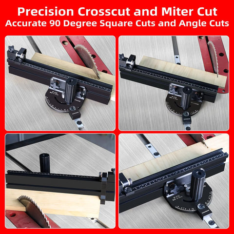 Front view of GOINGMAKE compact table saw miter gauge with 360mm fence and flip stop