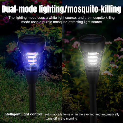 4 Pack Solar Mosquito Zapper And Cone Light Outdoor Bug Killer Waterproof with dual-mode lighting in garden setting