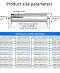 Diagram of stainless steel conveyor roller size parameters for Coyote fence, 2 inch diameter, 19.7 inch length specs